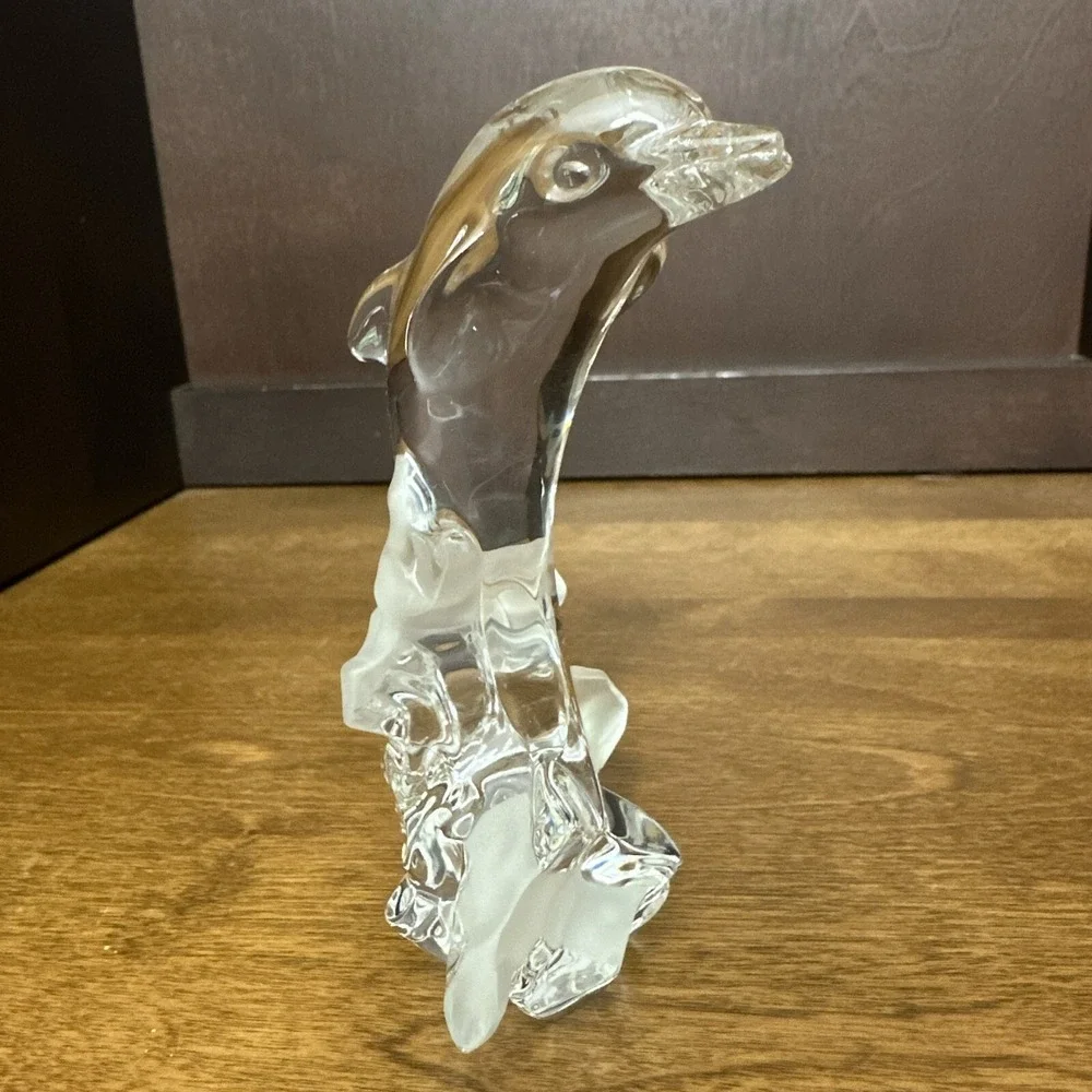 Lenox 1993 Lead Crystal Dolphin Jumping Out of Frosted Ocean Waves Figurine 5